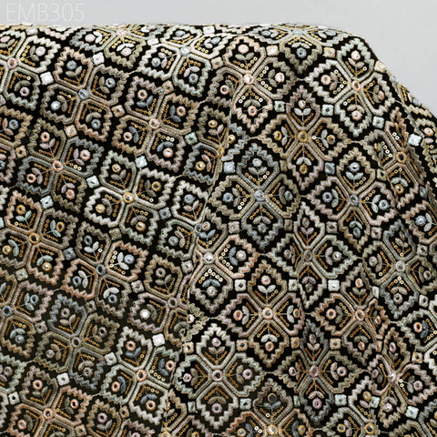 Black Embroidered Georgette Fabric by Yard Indian Embroidery Sewing Curtain DIY Crafting Summer Women Dress Material Drapery Home Decor