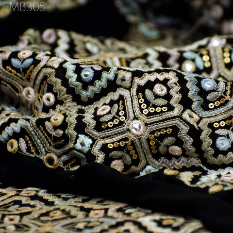 Black Embroidered Georgette Fabric by Yard Indian Embroidery Sewing Curtain DIY Crafting Summer Women Dress Material Drapery Home Decor