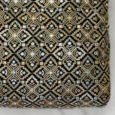 Black Embroidered Georgette Fabric by Yard Indian Embroidery Sewing Curtain DIY Crafting Summer Women Dress Material Drapery Home Decor