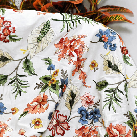 Indian Embroidered Cotton Fabric by the Yard: Floral Summer Dress, Home Decor (54" Width)