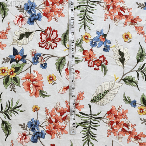 Indian Embroidered Cotton Fabric by the Yard: Floral Summer Dress, Home Decor (54" Width)