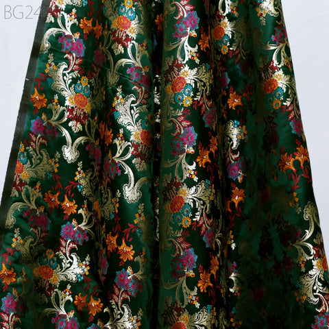 Green Brocade Fabric by the Yard Historic Costume Indian Banarasi Wedding Dress Material Banaras Knee Length Coat Sewing Upholstery Drapery