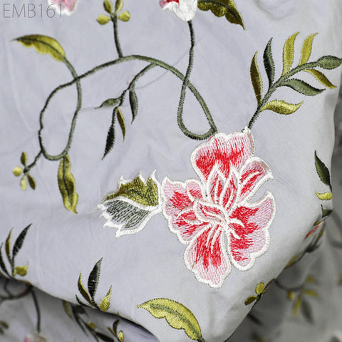 Floral Embroidered Cotton Linen Fabric by the Yard Indian Embroidery Sewing DIY Crafting Summer Dresses Costumes Tote Bag Home Decor Curtain
