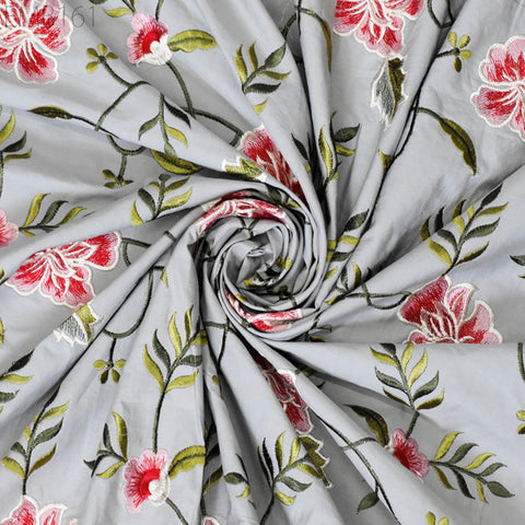 Floral Embroidered Cotton Linen Fabric by the Yard Indian Embroidery Sewing DIY Crafting Summer Dresses Costumes Tote Bag Home Decor Curtain