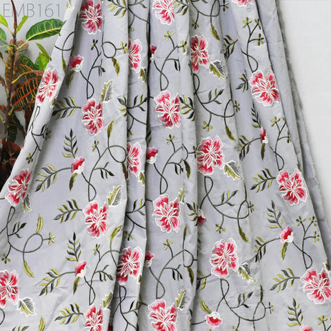 Floral Embroidered Cotton Linen Fabric by the Yard Indian Embroidery Sewing DIY Crafting Summer Dresses Costumes Tote Bag Home Decor Curtain