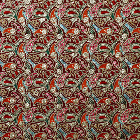 Indian Embroidered Fabric by the Yard Georgette Maroon Embroidery Sewing Curtain DIY Crafting Summer Women Dress Material Drapery Home Decor