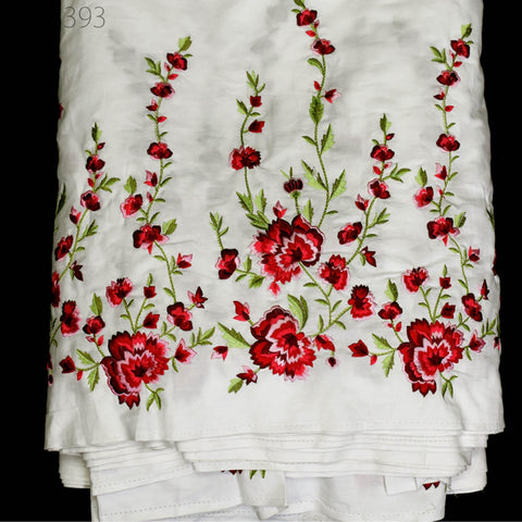 Floral Embroidered Cotton Fabric by the Yard Indian Embroidery Sewing DIY Crafting Women Summer Dresses Costumes Tote Bag Home Decor Curtain