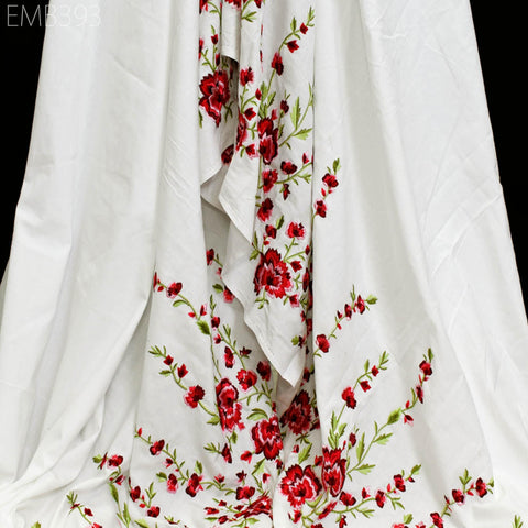 Floral Embroidered Cotton Fabric by the Yard Indian Embroidery Sewing DIY Crafting Women Summer Dresses Costumes Tote Bag Home Decor Curtain