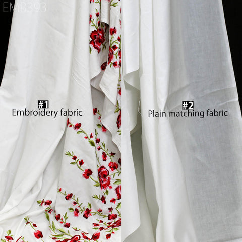 Floral Embroidered Cotton Fabric by the Yard Indian Embroidery Sewing DIY Crafting Women Summer Dresses Costumes Tote Bag Home Decor Curtain