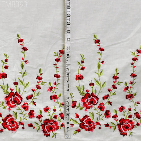 Floral Embroidered Cotton Fabric by the Yard Indian Embroidery Sewing DIY Crafting Women Summer Dresses Costumes Tote Bag Home Decor Curtain