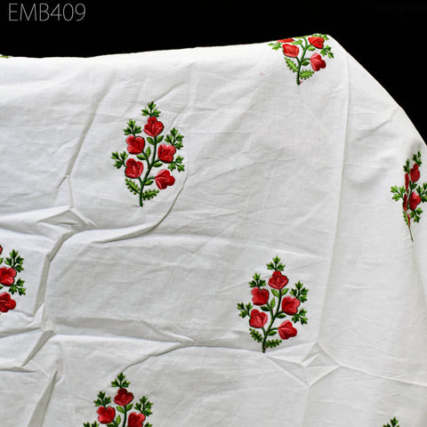 Floral Embroidered Cotton Fabric by the Yard Indian Embroidery Sewing DIY Crafting Women Summer Dresses Costumes Tote Bag Home Decor Curtain