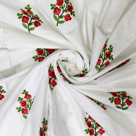 Floral Embroidered Cotton Fabric by the Yard Indian Embroidery Sewing DIY Crafting Women Summer Dresses Costumes Tote Bag Home Decor Curtain