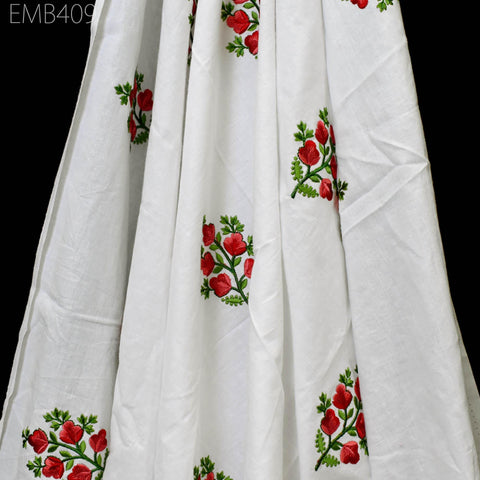 Floral Embroidered Cotton Fabric by the Yard Indian Embroidery Sewing DIY Crafting Women Summer Dresses Costumes Tote Bag Home Decor Curtain