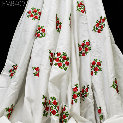 Floral Embroidered Cotton Fabric by the Yard Indian Embroidery Sewing DIY Crafting Women Summer Dresses Costumes Tote Bag Home Decor Curtain