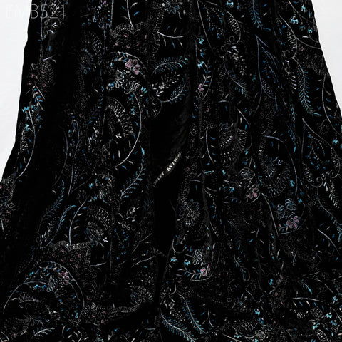 Black Indian Embroidered Velvet Fabric by the yard Sewing DIY Crafting Wedding Dress Costumes Bags Cushion Covers Table Runner Quilting