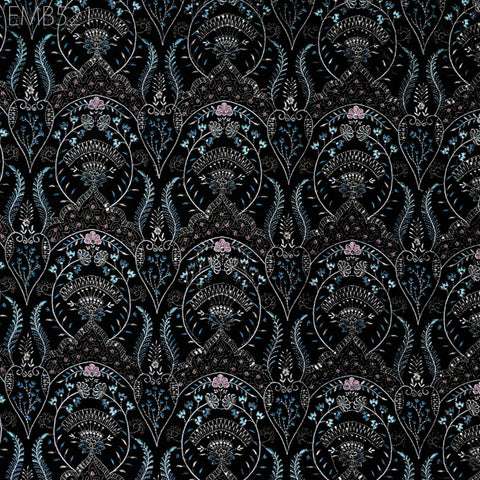 Black Indian Embroidered Velvet Fabric by the yard Sewing DIY Crafting Wedding Dress Costumes Bags Cushion Covers Table Runner Quilting