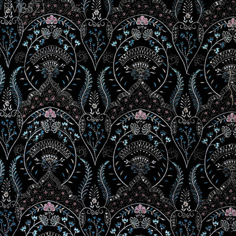Black Indian Embroidered Velvet Fabric by the yard Sewing DIY Crafting Wedding Dress Costumes Bags Cushion Covers Table Runner Quilting