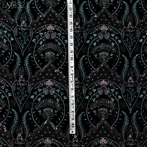 Black Indian Embroidered Velvet Fabric by the yard Sewing DIY Crafting Wedding Dress Costumes Bags Cushion Covers Table Runner Quilting