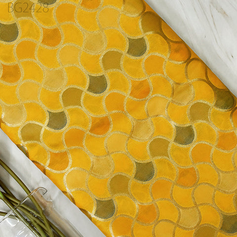 Yellow Brocade Fabric by the Yard Wedding Dress Jackets Indian Blended Banarasi Dress Material Sewing Cushion Cover Home Décor Crafting