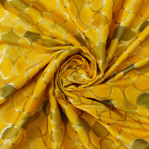 Yellow Brocade Fabric by the Yard Wedding Dress Jackets Indian Blended Banarasi Dress Material Sewing Cushion Cover Home Décor Crafting