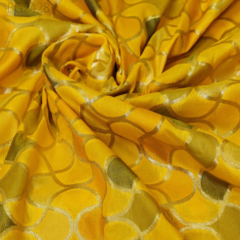 Yellow Brocade Fabric by the Yard Wedding Dress Jackets Indian Blended Banarasi Dress Material Sewing Cushion Cover Home Décor Crafting