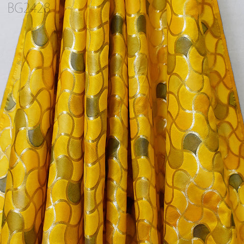 Yellow Brocade Fabric by the Yard Wedding Dress Jackets Indian Blended Banarasi Dress Material Sewing Cushion Cover Home Décor Crafting