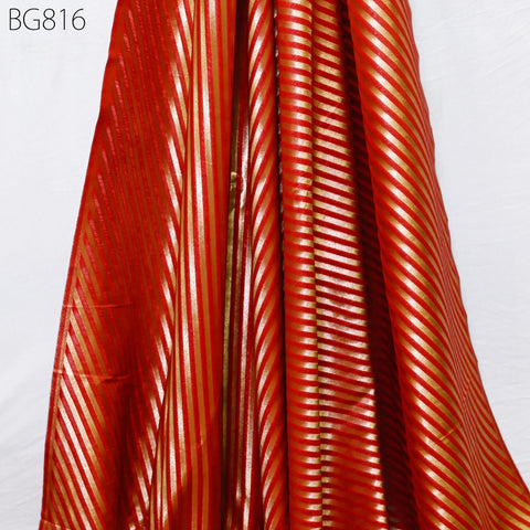 Red Benarse Wedding Dresses Brocade by the yard Diagonal Stripes Indian Banarasi Sewing Material Costume Crafting Drapery Cushion Covers