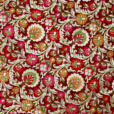 Maroon Indian Brocade Silk Fabric by the Yard Wedding Dresses Jacket Banarasi Costume Material Sewing Crafting Curtain Upholstery Furnishing