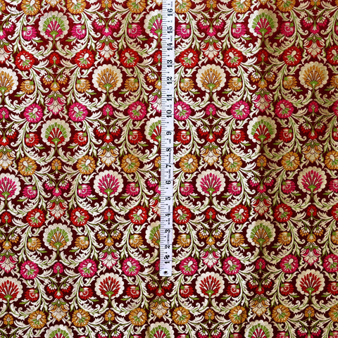 Maroon Indian Brocade Silk Fabric by the Yard Wedding Dresses Jacket Banarasi Costume Material Sewing Crafting Curtain Upholstery Furnishing
