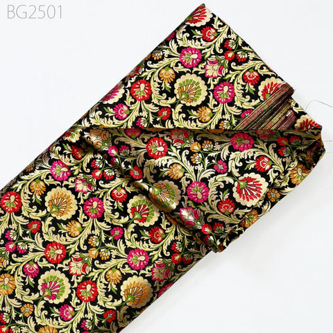Black Indian Brocade Fabric by Yard Historic Costume Banarasi Wedding Dresses Sewing Material Banaras Knee Length Coat Duvet Covers Valances