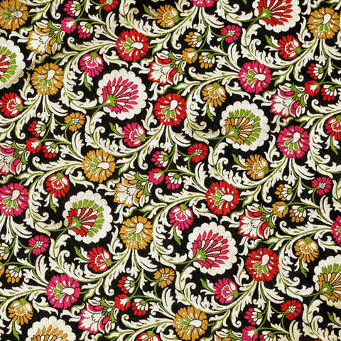 Black Indian Brocade Fabric by Yard Historic Costume Banarasi Wedding Dresses Sewing Material Banaras Knee Length Coat Duvet Covers Valances