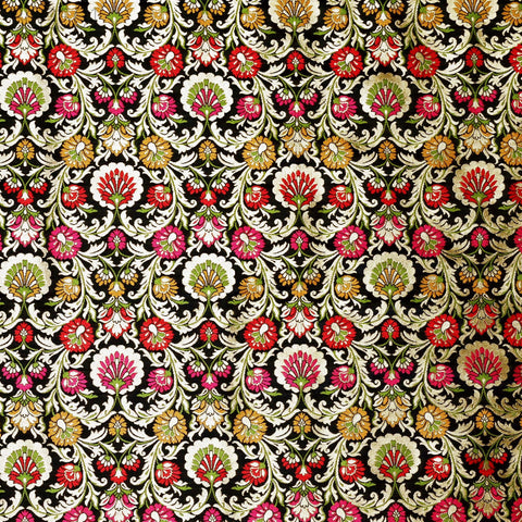 Black Indian Brocade Fabric by Yard Historic Costume Banarasi Wedding Dresses Sewing Material Banaras Knee Length Coat Duvet Covers Valances