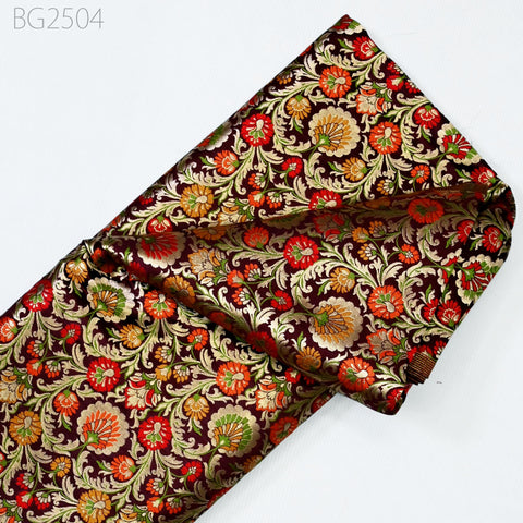 Burgundy Indian Brocade Fabric by Yard Historic Costume Banarasi Wedding Dress Sewing Material Banaras Knee Length Coat Duvet Cover Valances