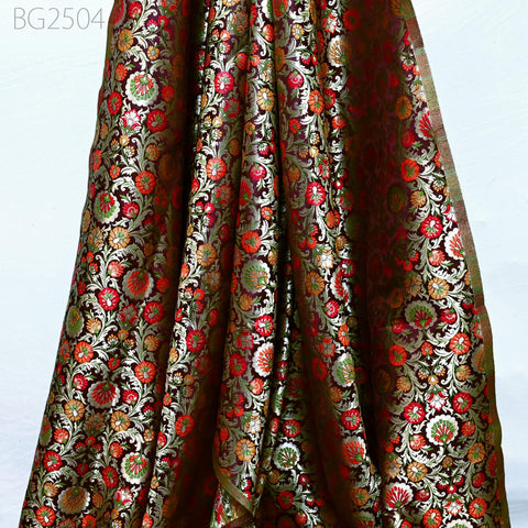 Burgundy Indian Brocade Fabric by Yard Historic Costume Banarasi Wedding Dress Sewing Material Banaras Knee Length Coat Duvet Cover Valances
