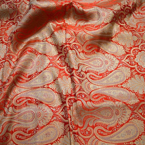 Orange Sewing Crafting Indian Fabric Banarasi Brocade Fabric by the Yard Wedding Dress Brocade Fabric Bridal Dress Material Skirts Cushions