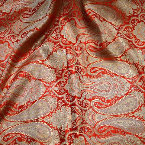 Orange Sewing Crafting Indian Fabric Banarasi Brocade Fabric by the Yard Wedding Dress Brocade Fabric Bridal Dress Material Skirts Cushions