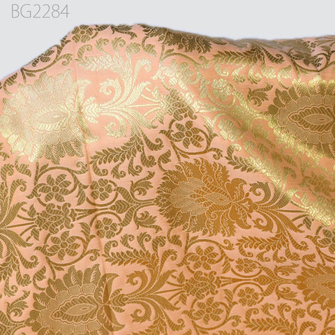 Peach Indian Brocade Fabric Yardage Banarasi Blended Silk Bridal Wedding Dresses Lengha DIY Crafting Sewing Drapery Upholstery Costumes