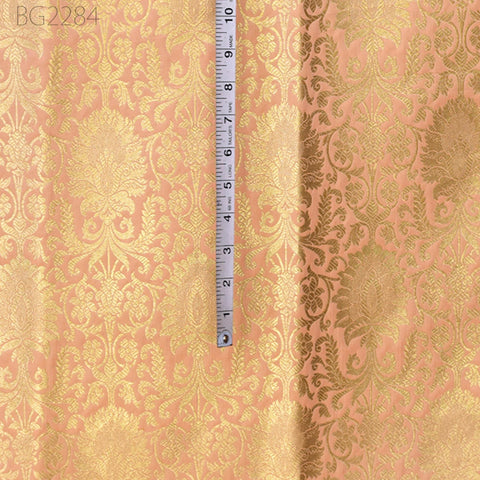 Peach Indian Brocade Fabric Yardage Banarasi Blended Silk Bridal Wedding Dresses Lengha DIY Crafting Sewing Drapery Upholstery Costumes