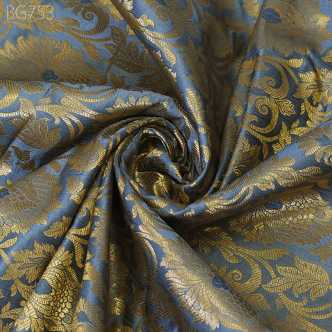 Smoke Grey Brocade by the Yard Indian Fabric Gold Banarasi Dress material for Wedding Dresses Costumes Lehnga Sewing DIY Crafting Curtains