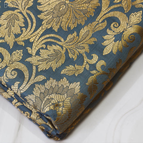 Smoke Grey Brocade by the Yard Indian Fabric Gold Banarasi Dress material for Wedding Dresses Costumes Lehnga Sewing DIY Crafting Curtains