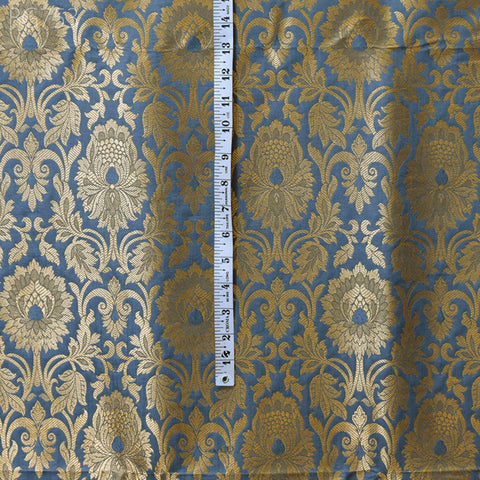 Smoke Grey Brocade by the Yard Indian Fabric Gold Banarasi Dress material for Wedding Dresses Costumes Lehnga Sewing DIY Crafting Curtains