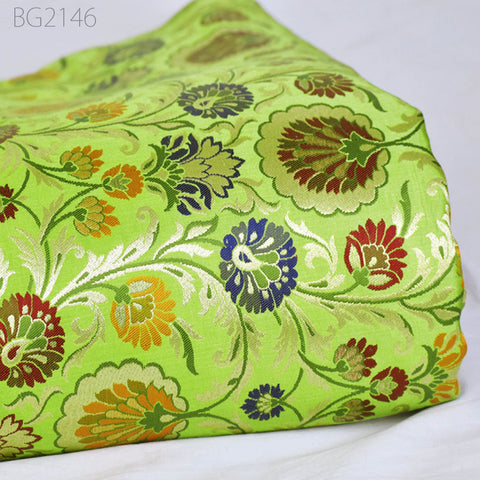 Green Indian Brocade Fabric By The Yard Banarasi Bridal Silk Wedding Dress Material Crafting Sewing Home Décor Upholstery Drapery Jacket