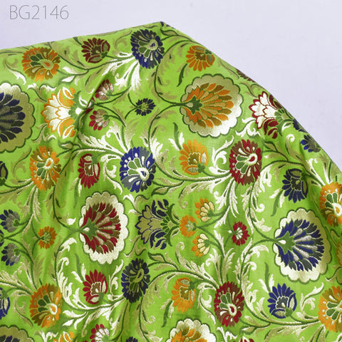 Green Indian Brocade Fabric By The Yard Banarasi Bridal Silk Wedding Dress Material Crafting Sewing Home Décor Upholstery Drapery Jacket