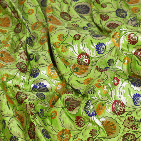 Green Indian Brocade Fabric By The Yard Banarasi Bridal Silk Wedding Dress Material Crafting Sewing Home Décor Upholstery Drapery Jacket