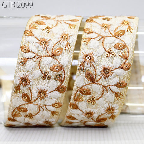 9 Yard Floral Indian 4cm Trim Sari Embroidery Saree Ribbon Embroidered Border Cushions cover Home Décor Sewing Clothing Trimmings