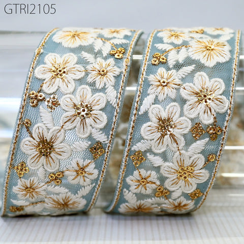 9 Yard Indian Embroidery 45mm Trim Embroidered Saree Ribbon Sari Embellishments Cushions Sewing Crafting Trimmings Curtains Headbands Border