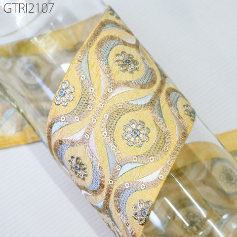 9 Yard Grey 85mm Indian Embroidered Fabric Trim Sari Border DIY Crafting Saree Sewing Trimmings Embellishments Beach Bag Cushions Ribbons