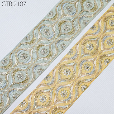 9 Yard Grey 85mm Indian Embroidered Fabric Trim Sari Border DIY Crafting Saree Sewing Trimmings Embellishments Beach Bag Cushions Ribbons