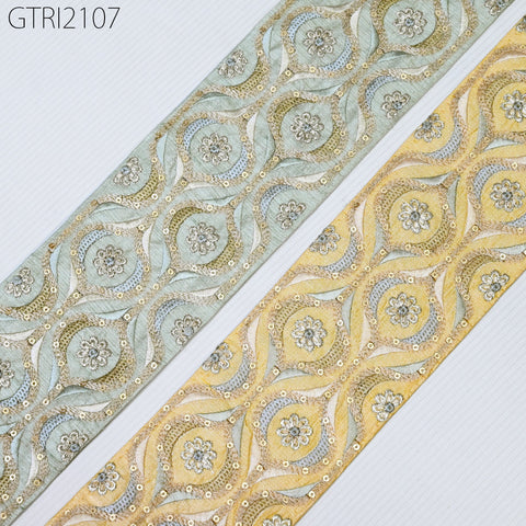 9 Yard Grey 85mm Indian Embroidered Fabric Trim Sari Border DIY Crafting Saree Sewing Trimmings Embellishments Beach Bag Cushions Ribbons