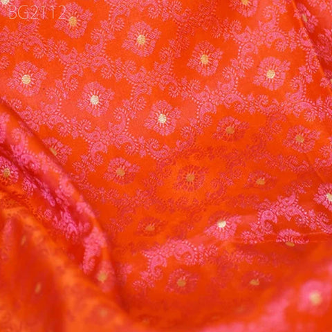 Orange Wedding Dress Fabric Brocade By The Yard Indian Brocade Jacquard Banarsi Saree Crafting Sewing Costume Pillow Cover Home Décor Skirt